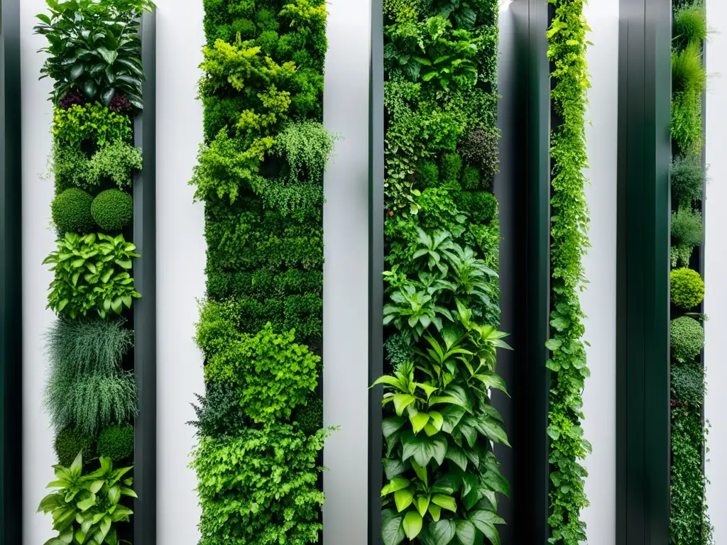 Un jardín vertical para plantas de interior con un diseño minimalista y exuberante, creando un hermoso contraste