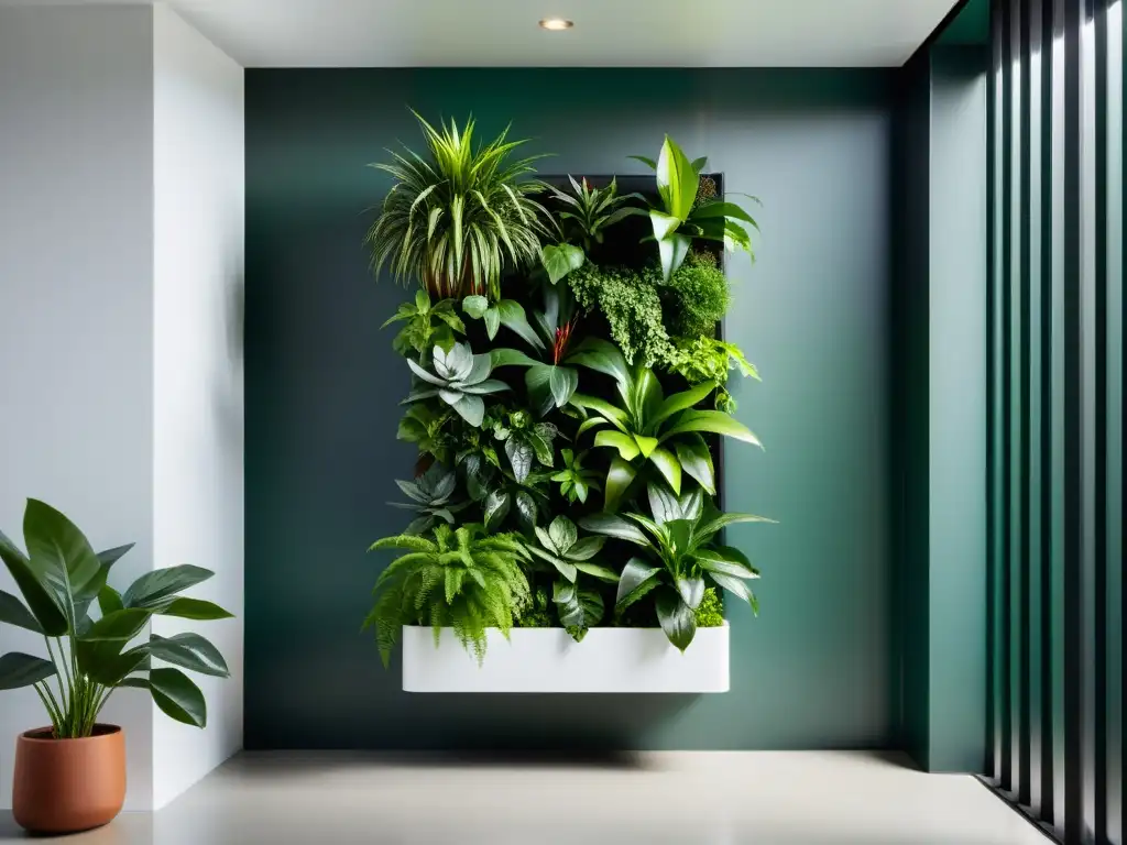 Un jardín vertical de plantas de interior, elegante y contemporáneo