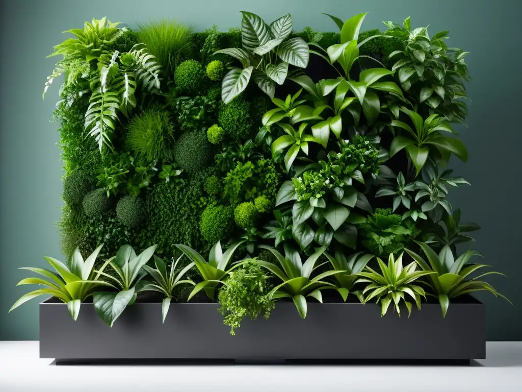 Jardín vertical de plantas en un moderno diseño minimalista, armonioso y relajante