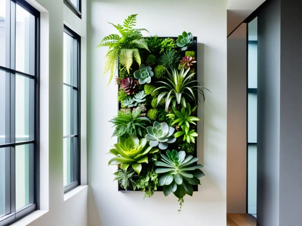 Un jardín vertical de diseño verde para interiores embellece la pared de un moderno apartamento urbano con su exuberante vegetación