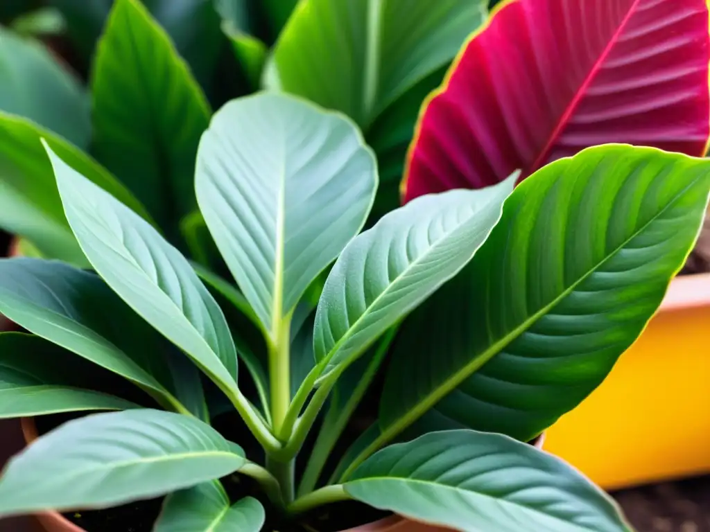 Detalles vibrantes de plantas de interior: belleza natural Vibrante mezcla de texturas y colores en plantas de interior, con hojas y tallos nítidamente enfocados, creando una belleza natural diversa