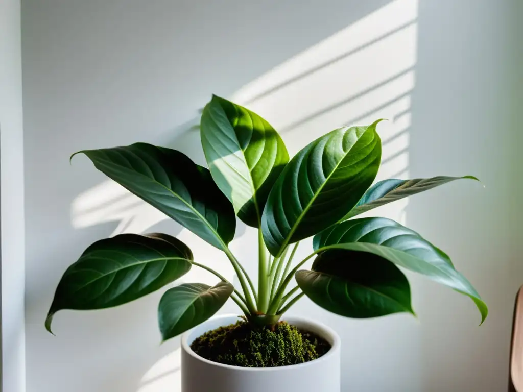 Vibrante planta de interior en ambiente minimalista, reflejando cuidado y desarrollo de plantas interiores