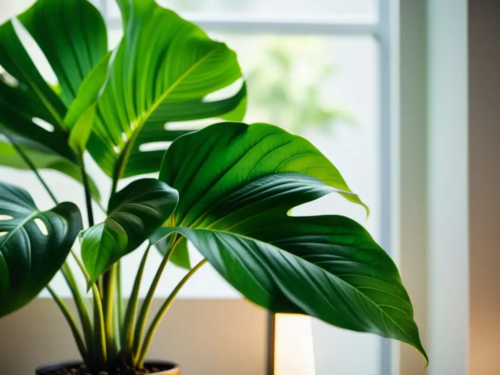 Vibrante planta de interior iluminada por lámpara moderna