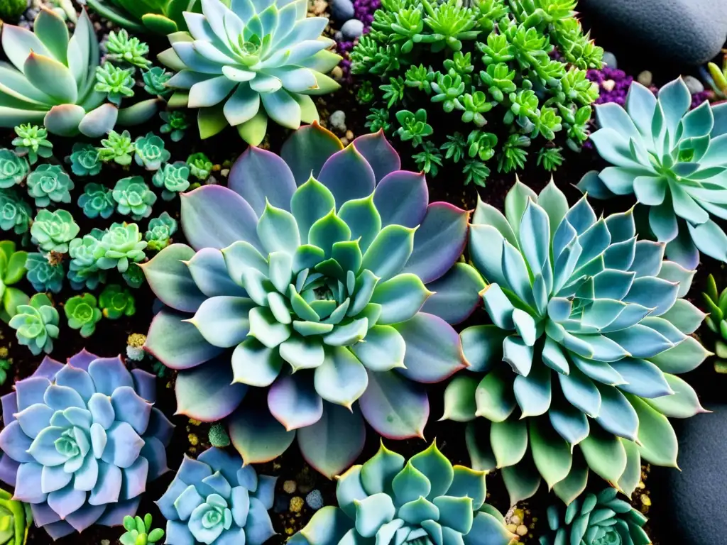 Jardín de suculentas vibrantes en un arreglo zen para atraer prosperidad Feng Shui