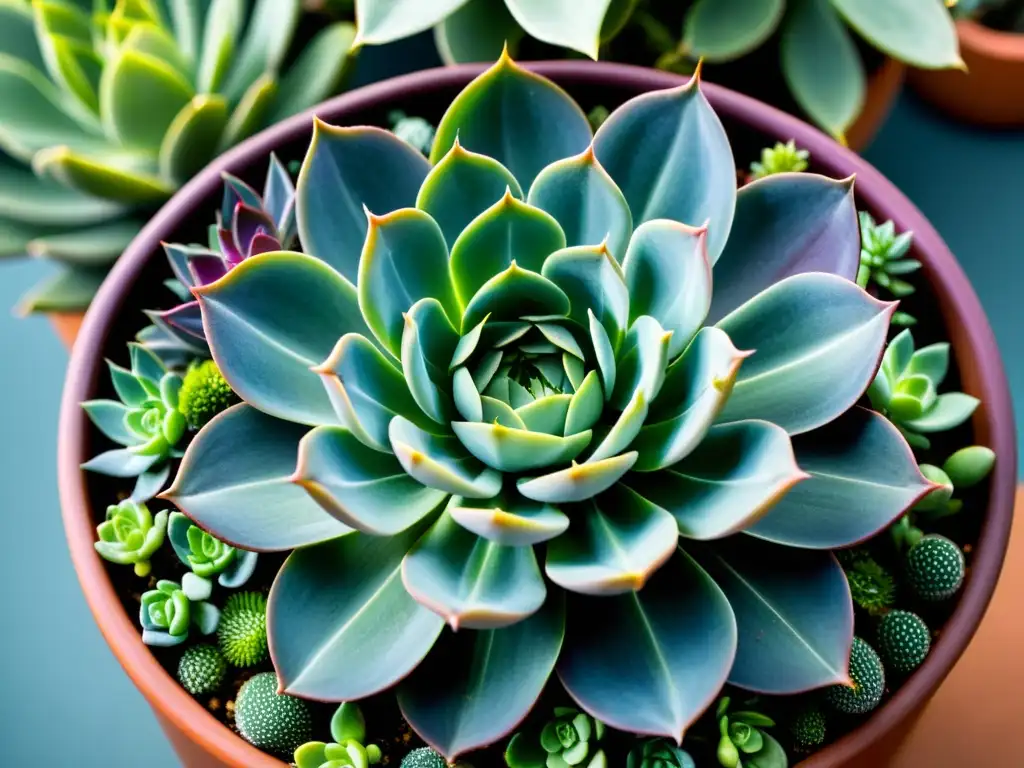 Jardín de suculentas vibrantes en maceta moderna, exudando armonía y abundancia según el Feng Shui