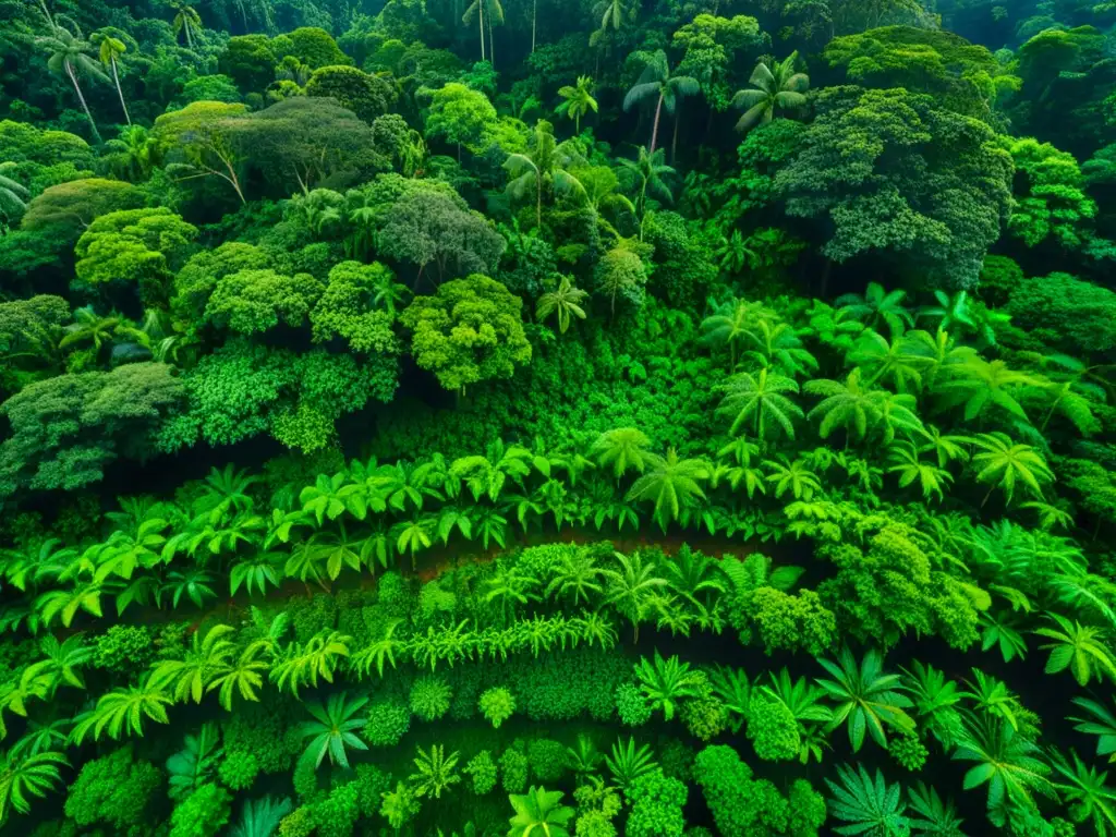 Vista aérea de exuberante diversidad vegetal del planeta en la selva lluviosa