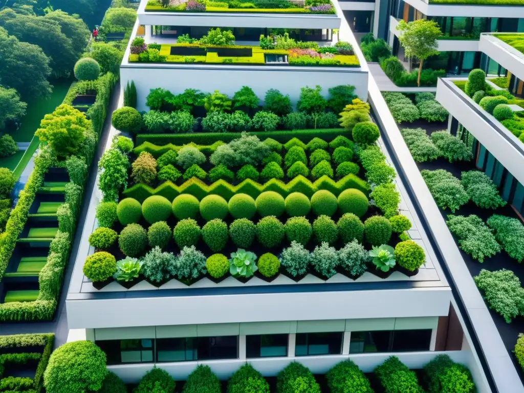 Vista aérea impresionante de techos verdes integrados en la ciudad moderna