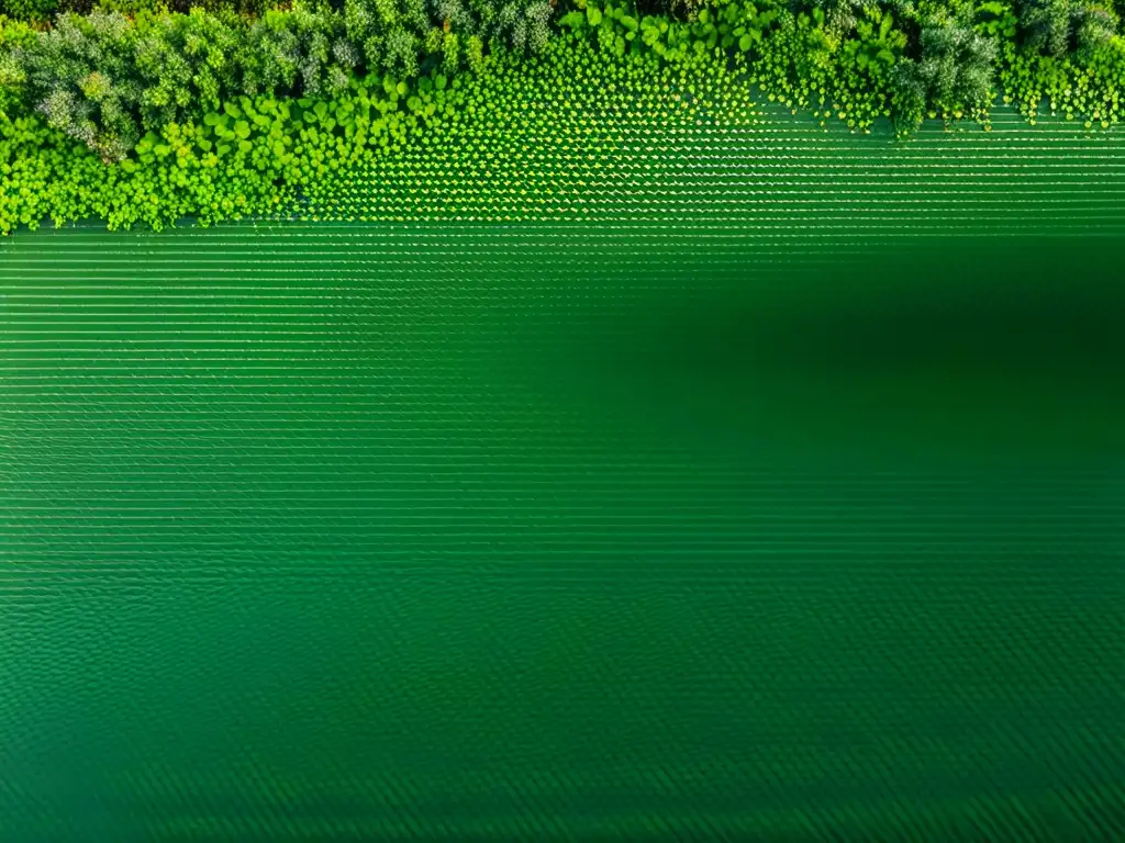 Vista de techo verde con plantas vibrantes en simetría, irradiando belleza natural y cumpliendo normativas techo verde interior plantas